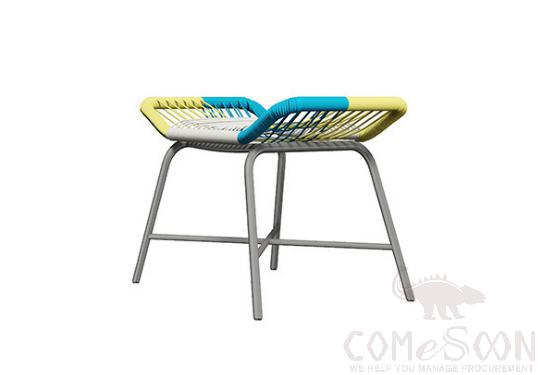 Outdoor Wrought Iron Footstool, Outdoor Anti-Rust Iron Pipe+ PE Rattan, 68*40*45cm