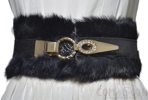 Belt-Elastic Band, Rabbit Hair, Imitation Leather