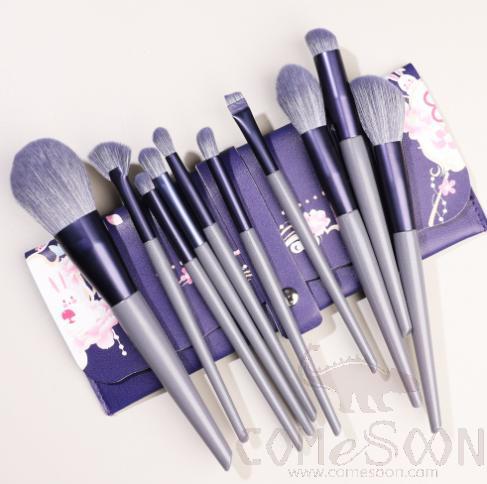 Nylon Cosmetic Brush Set+ Organiser, Purple, 14cm