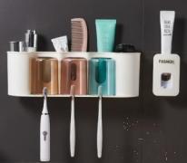 Wall-Mounted Three-Tier Toothbrush Holder (with Toothpaste Squeezer), PP, 5.5*6.5*11cm