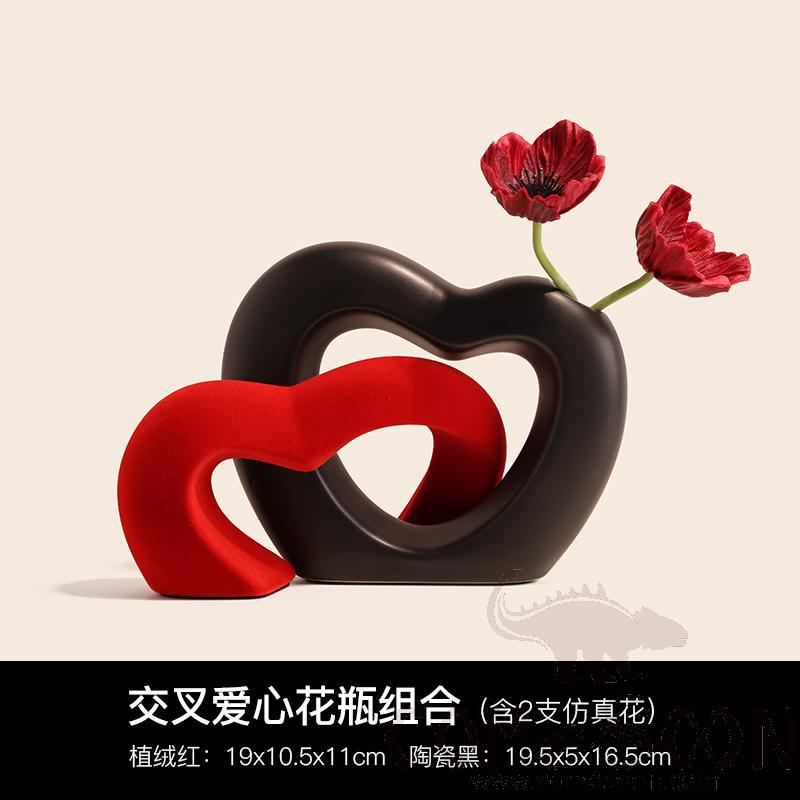 Love Cross Tube Flower Vase, Large Black, Small Flocked Red+ Lady Yu Red*2