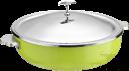 European Style Slanting 3-Ply Steel Green Warming Pot (Stainless Steel Lid)+ Stainless Steel Liner, 201/430 Ss+ Aluminum+ 304 Ss, Φ320×h90mm