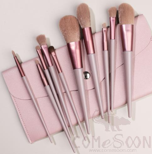 Nylon Cosmetic Brush Set+ Pink Organiser, Purple, 14cm