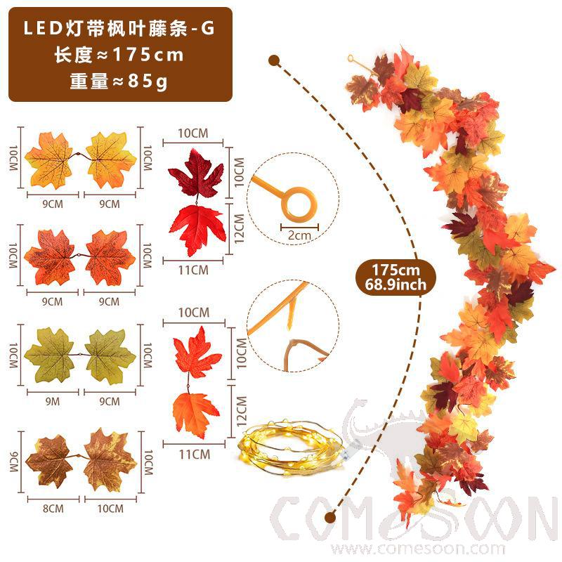 Led Lamp Maple Leaf Rattan, Plastic, L175cm