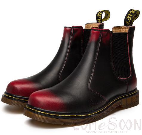 Thickening Color Rubbed Red Mens Boots, Genuine Leather