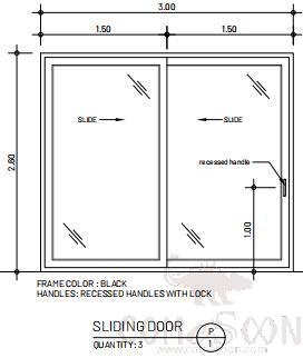 Aluminum Sliding Door, Black, 3000*2600mm