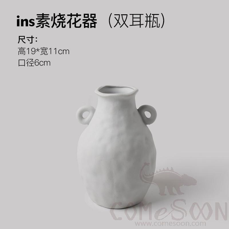Double-Handled White Ceramic Vase