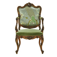 European French American Carved Armrest Leisure Chair Embroidery Fabric Luxury Living Room Villa Club Study Book Chair