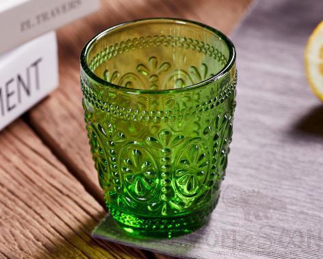 Colorful Emboss Water  Glass Cup 255ML Green