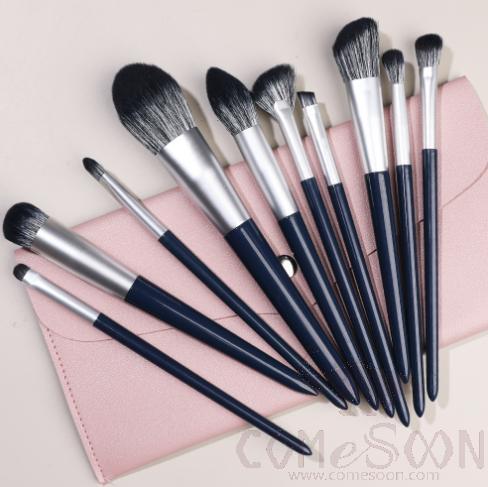 Nylon Cosmetic Brush Set+ Organiser, Dark Blue, 14cm
