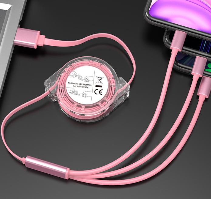 3 in 1 Charging Cable, 1.1m, Pink