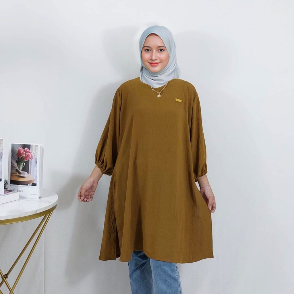 Atasan Tunik Polos Cringkle Premium Wanita 86 IB35 MONTYFASHION