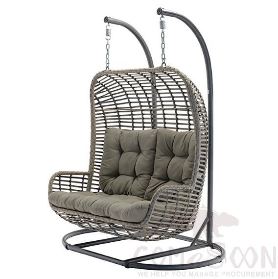 Outdoor Swing Chair, Bold and Thick Iron Bracket, PE Flat Rattan, Outdoor Waterproof Polyester Cloth, 160*103*205cm