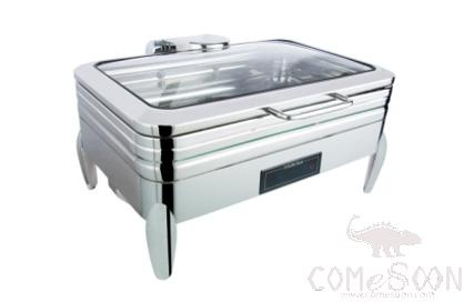 1/2 Gn Pan Rectangular Hydraulic Premium Dining Chafing Dish with Glass Lid (with Legs), 9L, 585x490x170mm