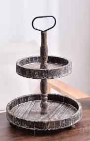 Double Tray Wooden Frame, Wooden, Vintage, H47, Diameter Small: 23, Diameter Large: 33cm