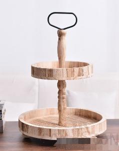 Double Tray Wooden Frame, Wooden, Original Wood, H47, Diameter Small: 23, Diameter Large: 33cm