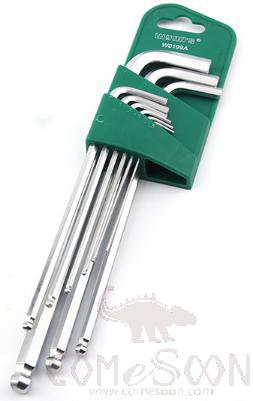 Extra Long Arm Ball Head End Hex Key Set Allen Wrench Imperial 9pcs, Cr-v Chrome Vanadium Steel