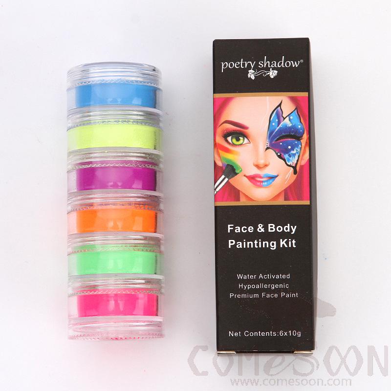 6 Fluorescent Body Paint Colors, 3.6*3.6*11.8cm, Fluorescent Color