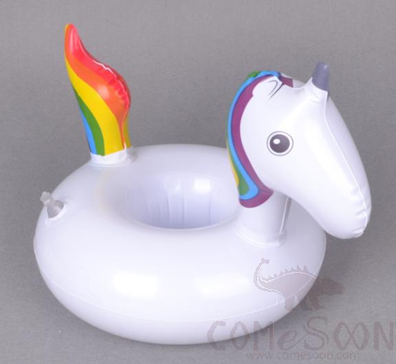 Inflatable Floating Beverage Cup Holder, Rainbow Horse