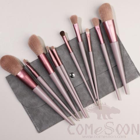 Nylon Cosmetic Brush Set+ Dark Grey Organiser, Purple, 14cm