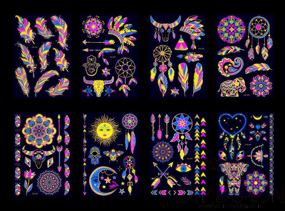 Stamping Fluorescent Tattoo Sticker Set