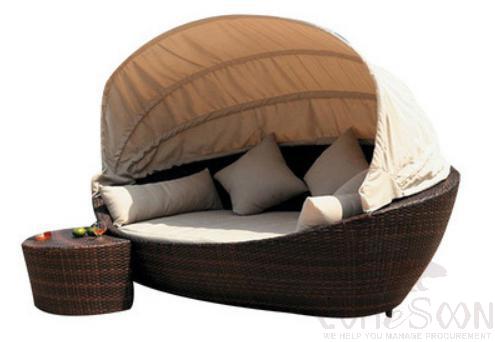 Outdoor Lying Bed-180*145cm, PE Rattan+ Metal Frame+ Waterproof Cloth+ High Density Sponge, 180*145*140cm