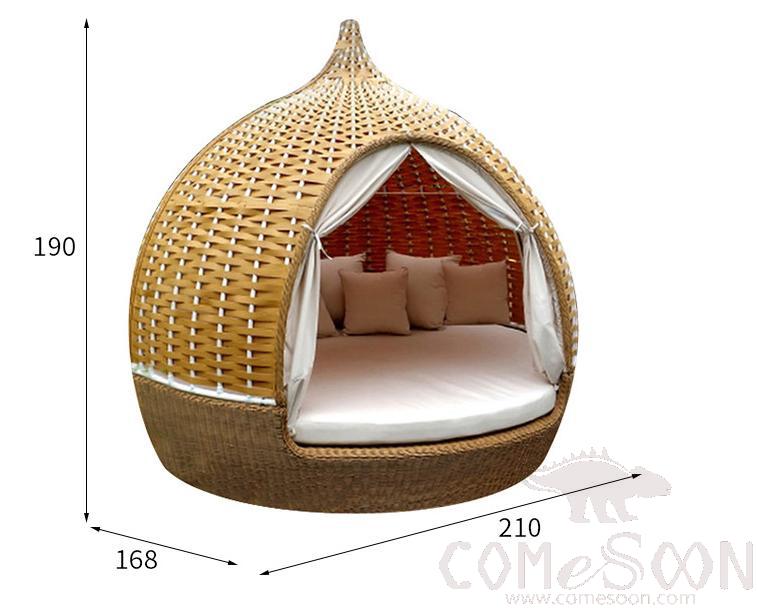 Outdoor Rattan Bed, 1.5mm Aluminum Alloy Frame, 195*144*178cm