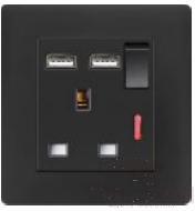 2 Usb and 13a Square Corner Socket with Switch+ Indicator Light