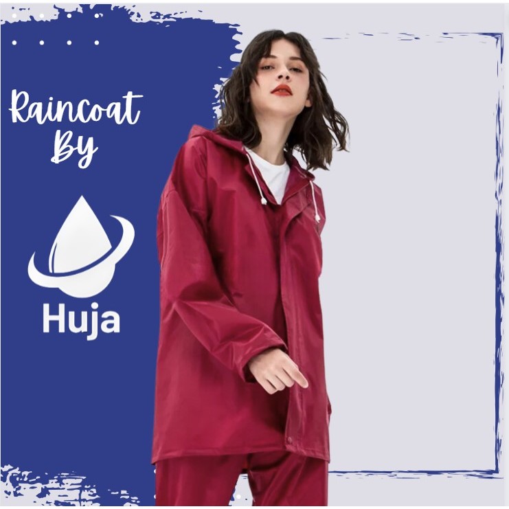 HUJA Jas Hujan Motor Unisex Pria Wanita Raincoat Setelan Pakaian Hujan Mantel Anti Rembes Bahan Karet PVC Terbaik Free Pouch  