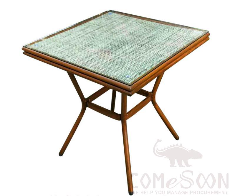 Outdoor Table-70*70cm, Aluminum Alloy+ Glass+ Rattan Mesh, 70*70*72cm