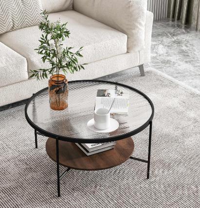 Glass Coffee Table, Wrought Iron+ Glass, Φ80*45cm