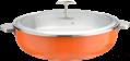 European Style Slanting 3-Ply Steel Orange Warming Pot (Glass Lid)+ Stainless Steel Liner, 201/430 Ss+ Aluminum+ 304 Ss, Φ320×h90mm