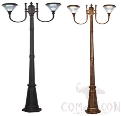 3w*2 Tri-Color Stone Pattern H2900 Solar Energy Medium Round Double-Head Garden Lights, L24.5*W75*H290 cm