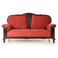 Old Shanghai Solid Wood Double Sofa Fabric Solid Carved Sofa