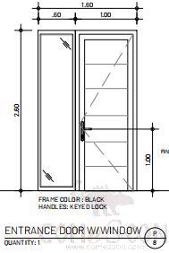 Aluminum Fixed Window with Door, Black, 1600*2600mm