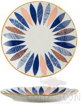 Sharp Leaf Series 8.1" Convex Shaped Shallow Plate-Red (Yellow Rim)
