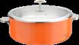 Chinese Straight 3-Ply Steel Orange Warming Pot with Glass Lid+ Ceramic Liner, 201/430 Ss+ Aluminum+ 304 Ss, Φ320×h120mm
