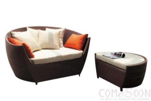 Outdoor Lying Bed-130cm, PE Rattan+ Metal Frame+ Waterproof Cloth+ High Density Sponge, 130*130*75cm
