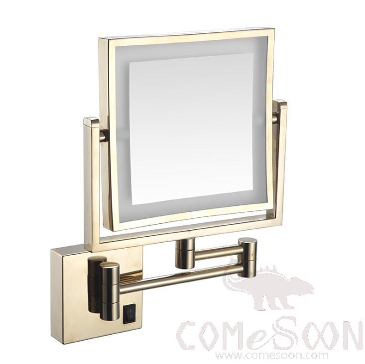 Led Foldable Cosmetic Mirror-Battery Charging / Double-Sided Mirror - Zirconium Gold - 8 inch (20cm) Single - Copper+ SUS304