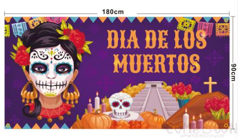Day of the Dead Background Decorated with Flags, Polyester Cloth, 180*90cm product image