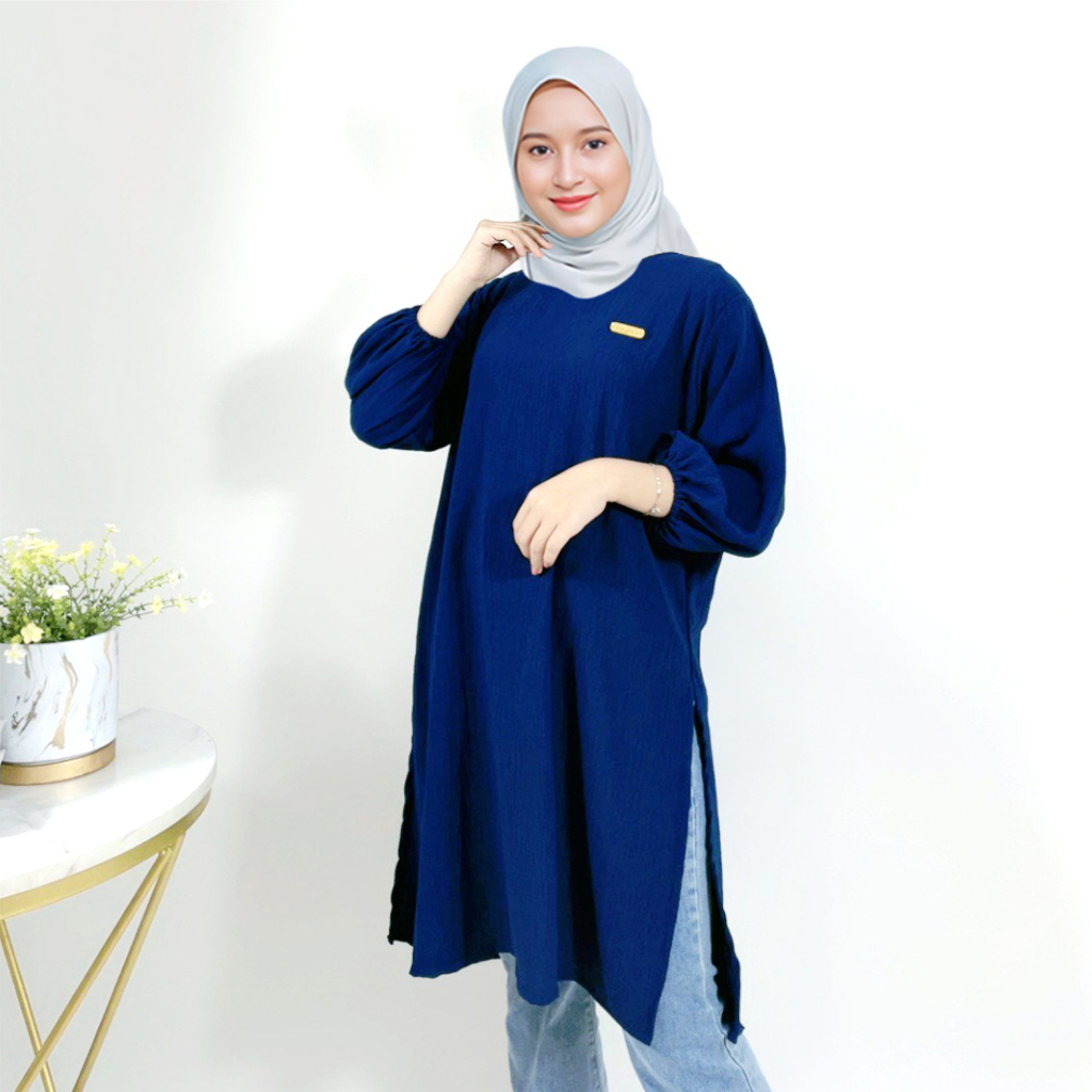 Atasan Tunik Polos Cringkle Premium Wanita 86 IB35 MONTYFASHION