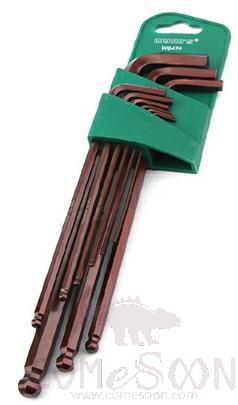 Lengthened Ball Head End Hex Key Set Allen Wrench Metric 9pcs, S2 Steel