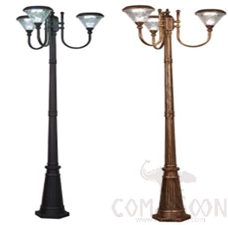 3w*3 Tri-Color Stone Pattern H2900 Solar Energy Medium Round Triple Garden Lamps, L24.5*W75*H290 cm