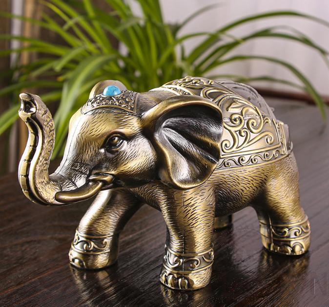 Retro Elephant Ashtray, Zinc Alloy, Green Antique, L19*W9.5*H11cm