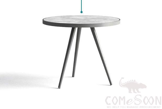 Outdoor Marble Coffee Table-Φ60cm, Rock Board+ Metal Frame, Φ60*55cm