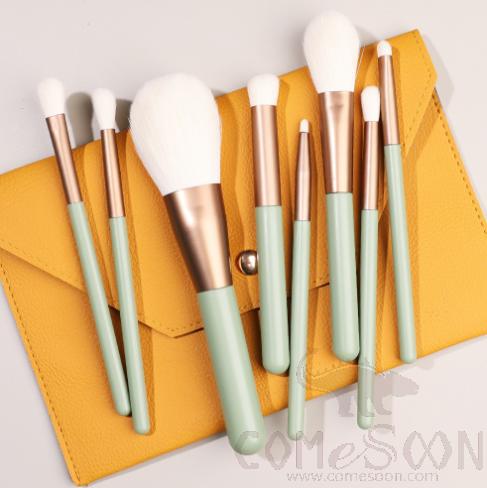 Nylon Cosmetic Brush Set+ Orange Organiser, Green, 14cm