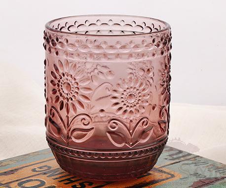 Colorful Emboss Water  Glass Cup  360ML Pink