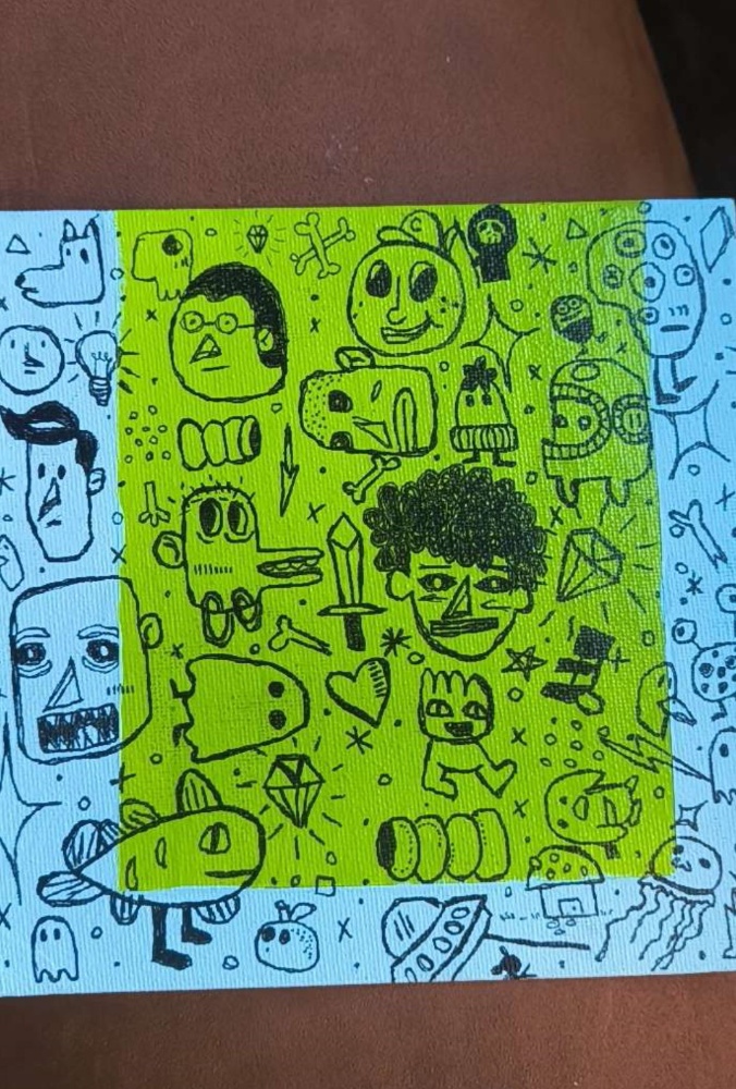 Maximalist character collage painting