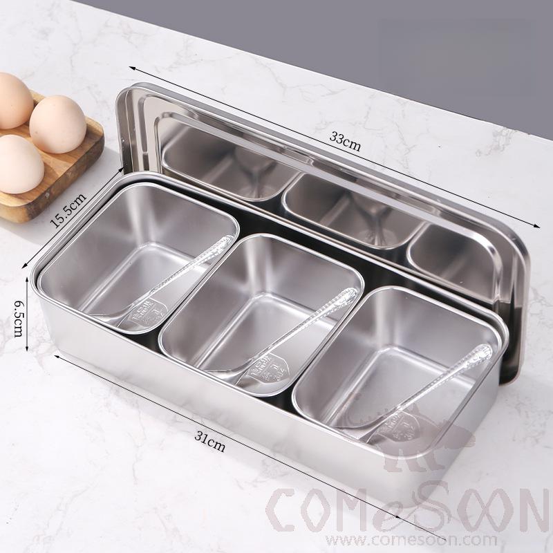 3 Compartment Seasoning Container, Ss, 33*15.5*6.5cm