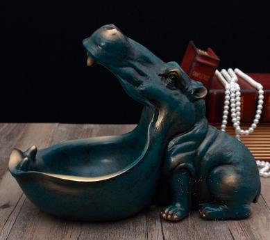 Hippo Ornament Candy Holder, Resin, Dart Blue, 20*11*17cm